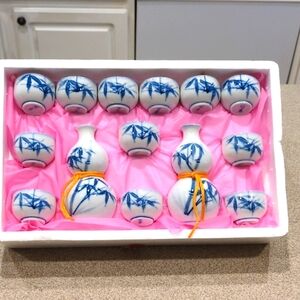 Elegant Blue and White Ceramic Set